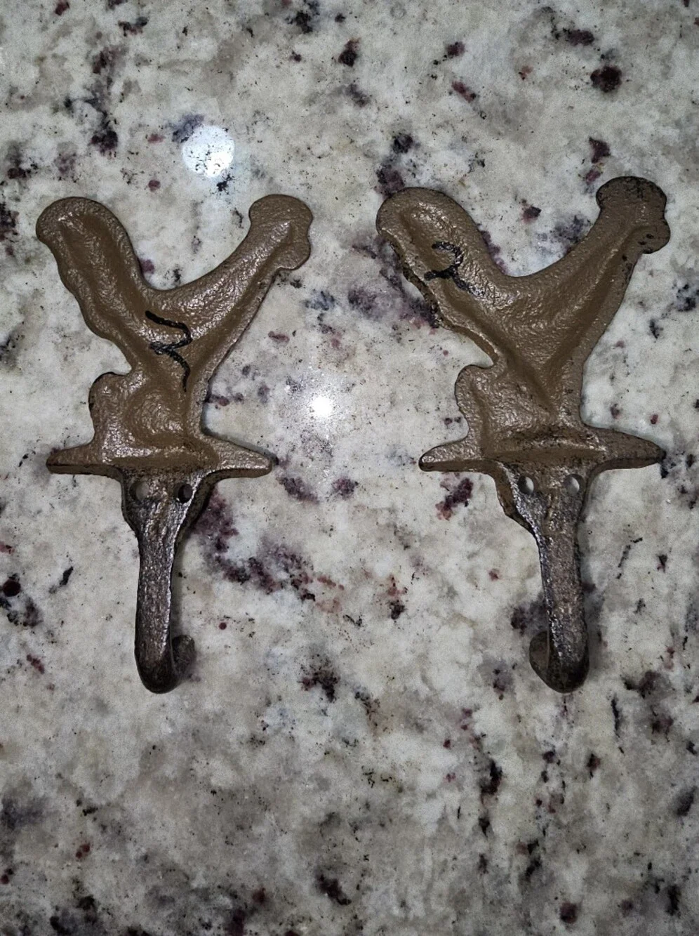 Set Of 4 Cast Iron Rooster Wall Hooks - Unpainted